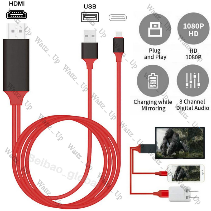 For iPhone 14 13 12 11 XR 8 7 6 HDMI Mirroring AV Cable Phone to TV HDTV Adapter