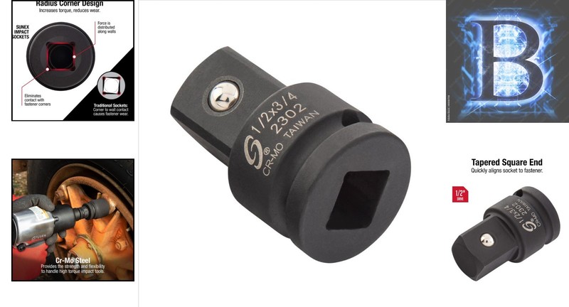 Sunex 1/2'' Female to 3/4'' Male Impact Adapter - Durable Cr-Mo Steel Design gallery
