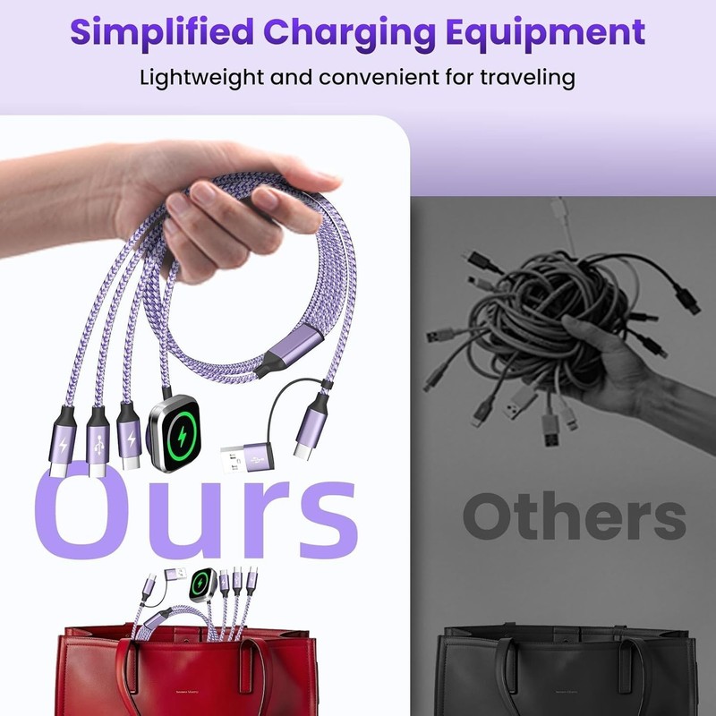 5FT Travel-Ready Braided Charging Cable for iWatch & Smartphones - 3 USB Ports gallery