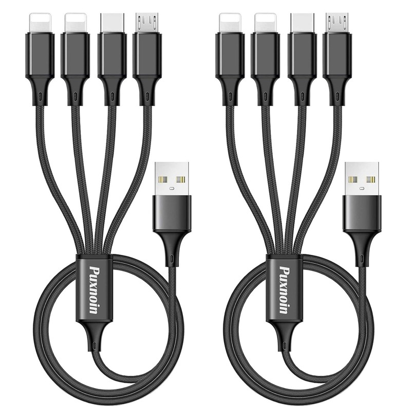 Puxnoin Multi Charging Cable, 2Pack 4FT 4 in 1 Charging Cable for Multiple Devic