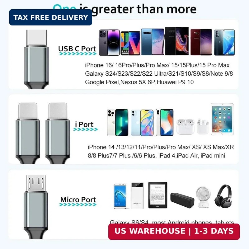 Puxnoin Multi Charging Cable 6FT 2Pack Multi Charger Cable 4 in 1 Universal Mult gallery