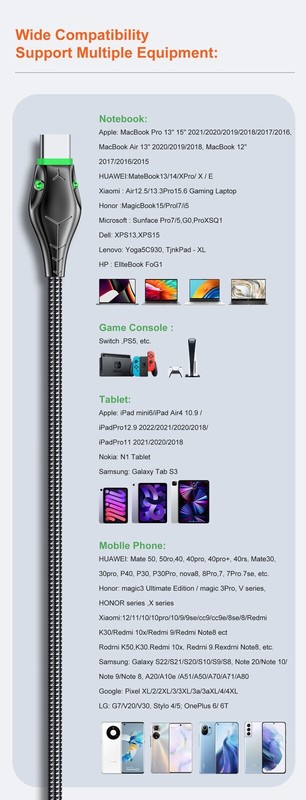 Type C to Type-C Cable PD 60W Fast Charger Braided USB Lead LED For Samsung 1-3M gallery
