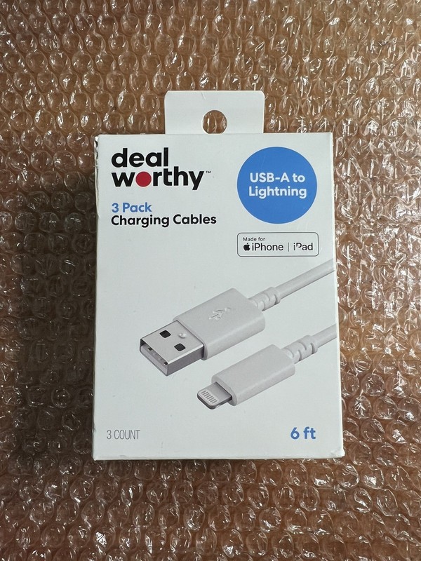 6′ Lightning to USB-a Charging Cables 3pk – Dealworthy™ White: MFI CERTIFIED
