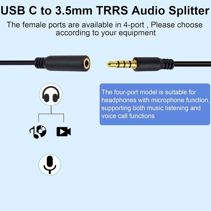 USB C to 3.5mm Dual Headphone Adapter - High Fidelity Audio Splitter 30cm gallery