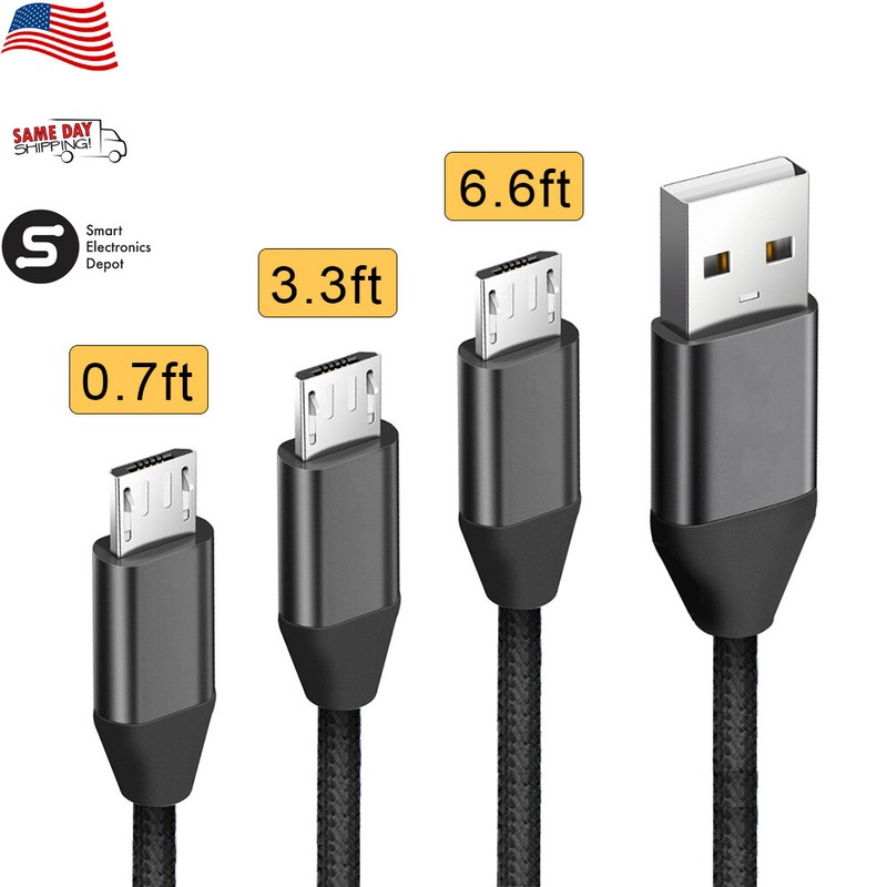 .7/3/6Ft Braided Micro USB 2.0 Fast Charging And Data Sync Cable For Cell Phones