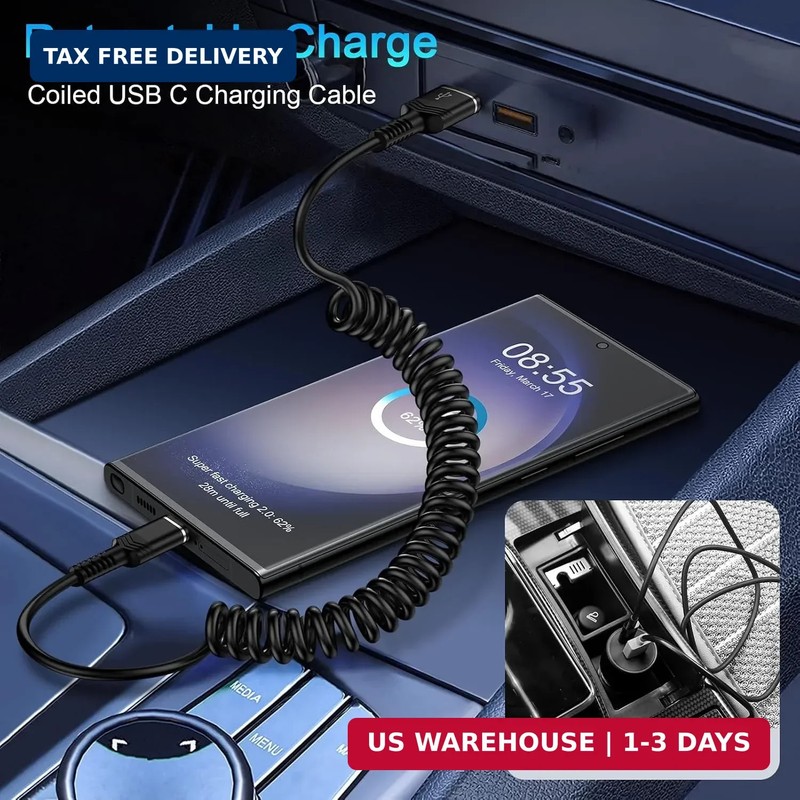 USB to USB C Cable iPhone 17 Coiled 3FT Car Charger Cord for iPhone 16e/16/16 Pr gallery