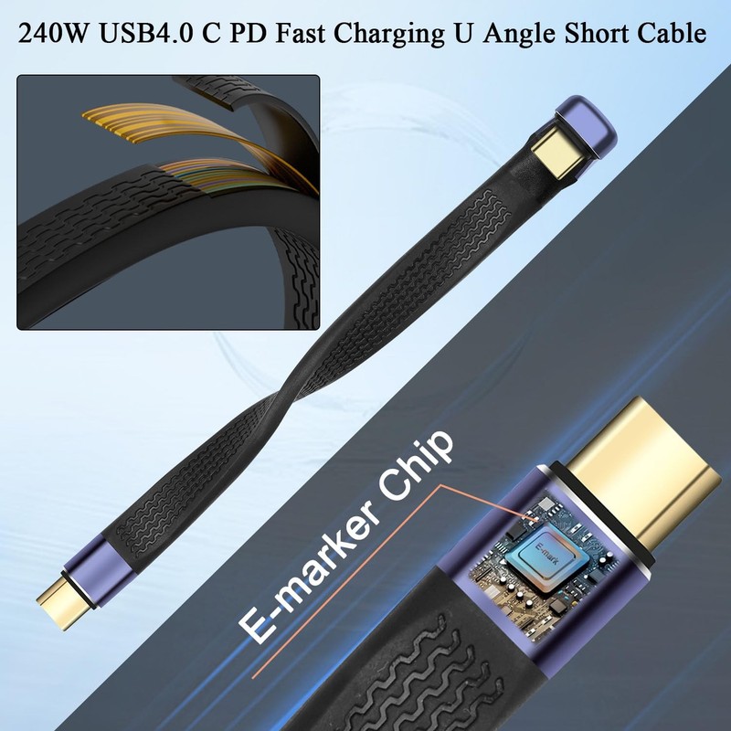 240W USB 4.0 C Fast Charging U Angle Short Cable 40Gbps Type C 8K 13cm 5.1 Inch gallery