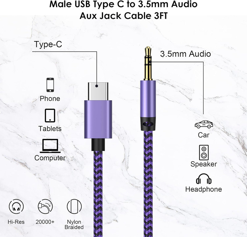 Iphone 16 17 Aux Cord for Car USB C to 3.5Mm Headphone Jack Adapter 3FT Car Ster gallery