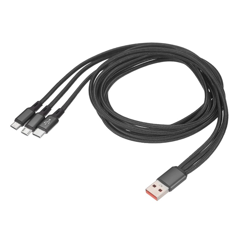 Multi USB A to 2 Micro USB and USB Type C 1 in 3 Out Cable 47″, Black