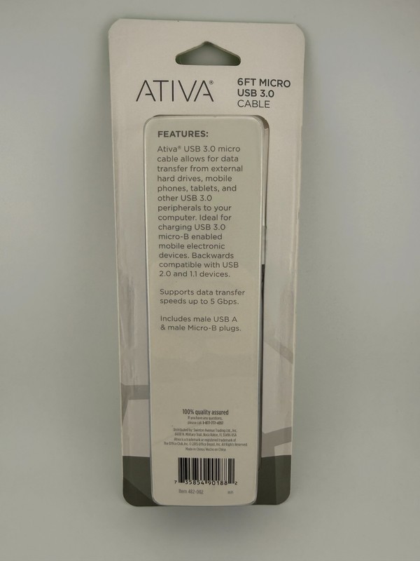 NEW Ativa Blue USB-A to Micro-B Charging Sync Hard Drive 6ft Micro USB 3.0 Cable gallery