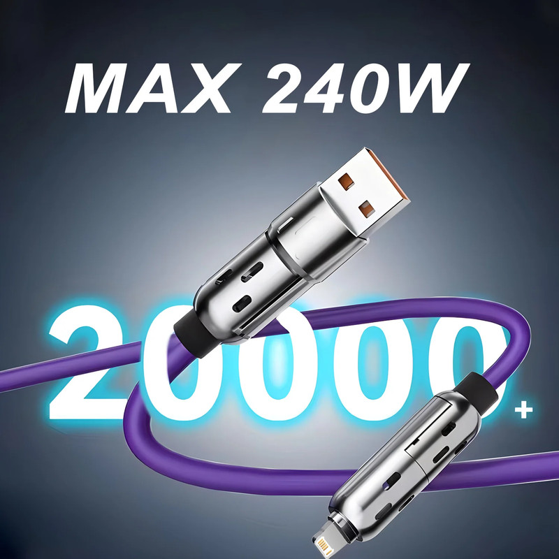 2pcs 2M 240W 4-in-1 Super Fast Charging Cable RGB Breathing Light Type-C gallery