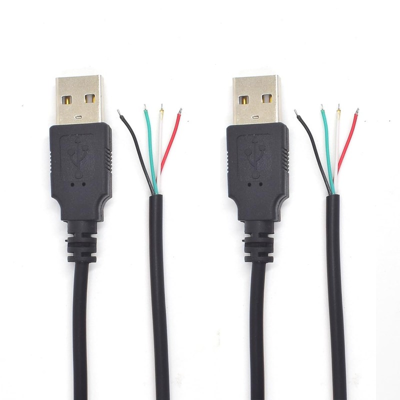 2 PCS USB 2.0 Pigtail 4 Wire 1.2M/4FT A Male 4 Pin Bare 5V/1A Power Data gallery