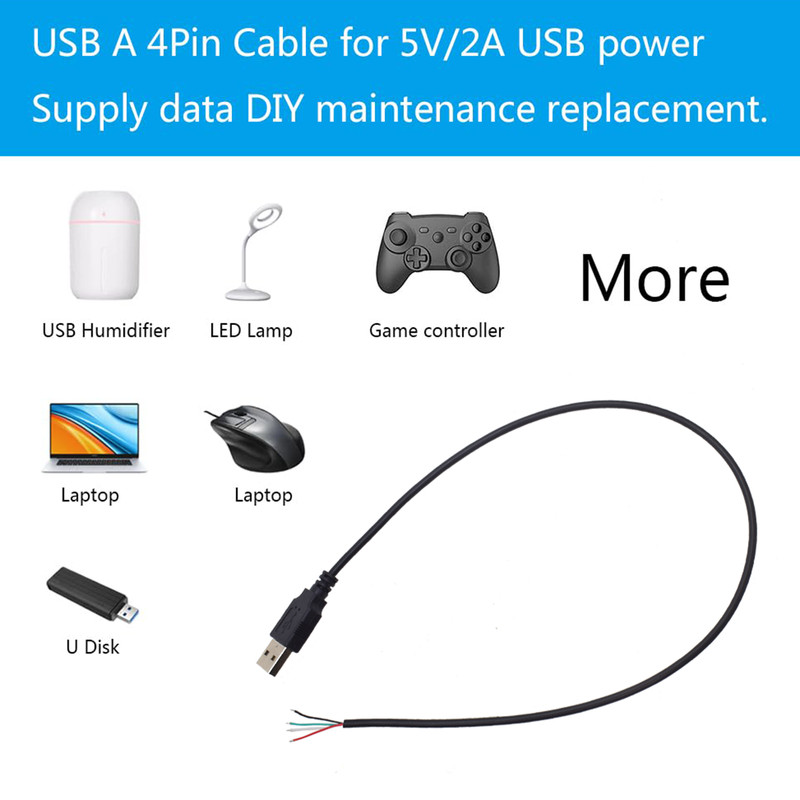 0.5M/1.6FT USB A Male to 4-Pin Pigtail Bare Wire 5V/1A for Repair DIY Lot NEW gallery