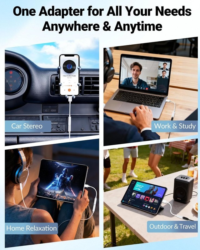 USB C to 3.5mm Headphone Jack Adapter DAC Chip Audio Aux Samsung iPhone 15 16 17 gallery