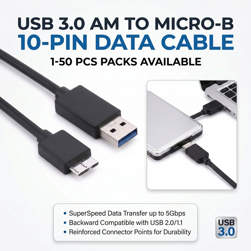 1-50 PCS USB 3.0 AM to Micro B Cable 7.87in PVC Cord for External Hard Drive lot