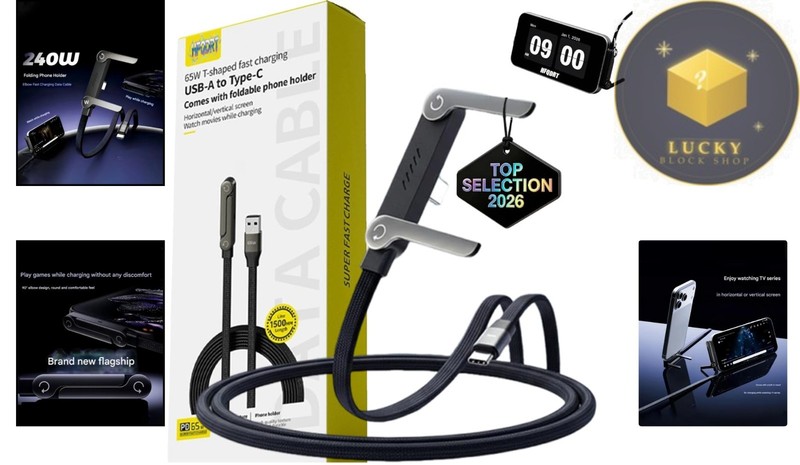 Tangle-Free 2-in-1 Charging Cable with Ergonomic Design and Phone Holder Stand gallery