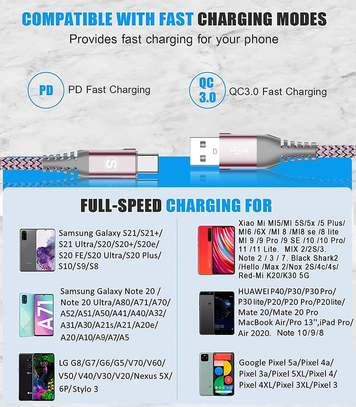 USB Type C Cable 3.1A Fast Charging [2Pack,3.3ft+3.3ft], USB-A to USB-C Charg... gallery