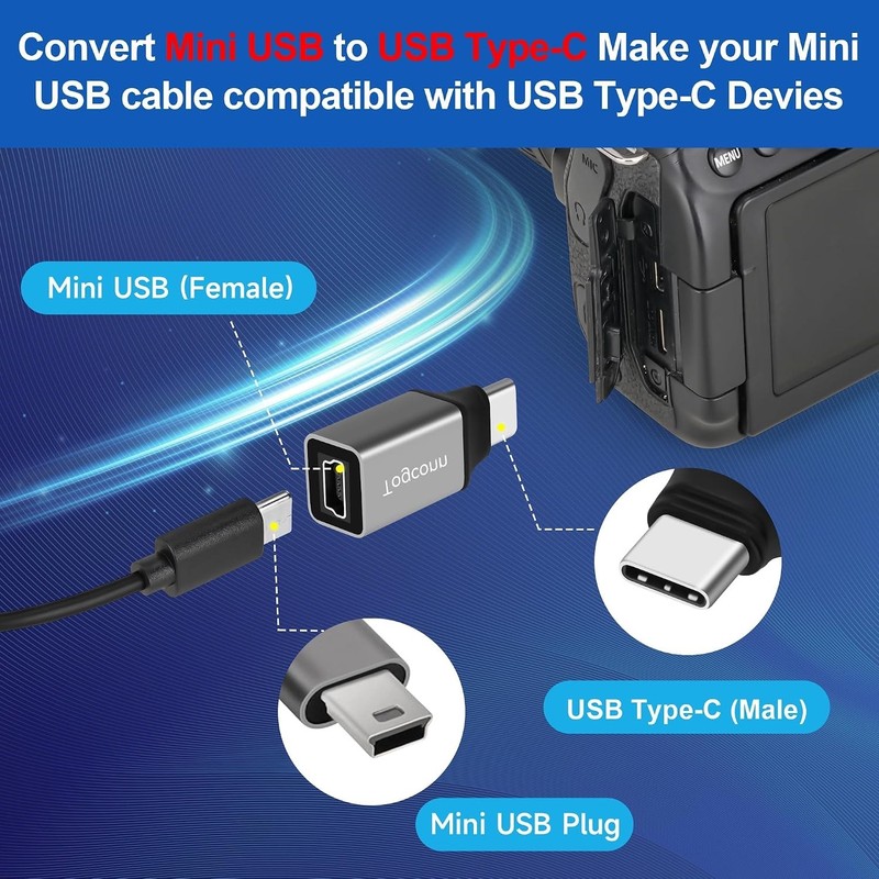 Mini USB to USB C Adapter 2 Pack, Mini USB (Female) to USB Type-C (Male) Convert gallery