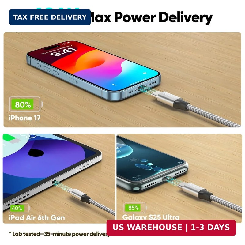 20 ft USB C Cable Fast Charging Extra Long 60W, 20 MB/s Data Transfer 20ft USBC gallery