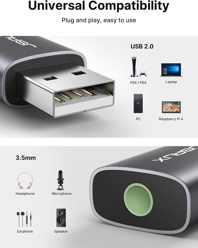 2 Pack USB to 3.5mm Jack Audio Adapter, USB to Audio Aux Adapter External Ste... gallery