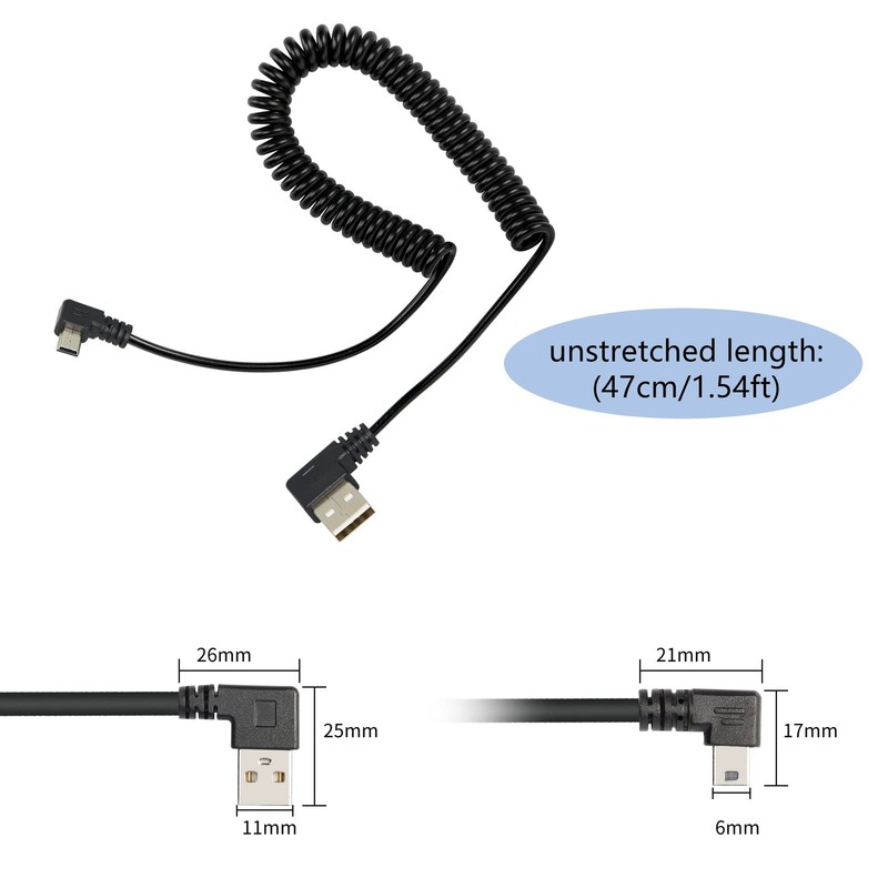 Mini USB Coiled Cable Right Angle Sync Charging Spring Spiral Cord 1.543.94FT gallery