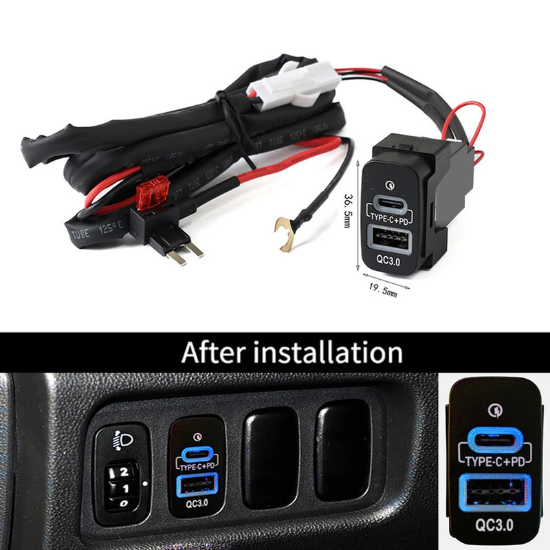 Car USB Charger PD Quick Charge QC3.0 Phone Charging Adapter Outlet Button for M gallery