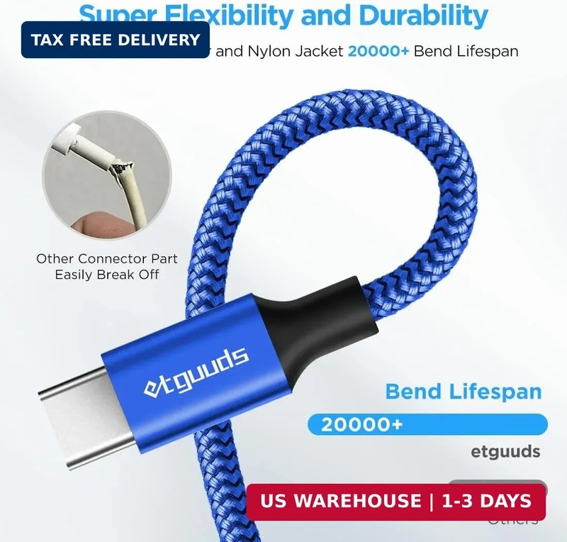 etguuds USB to USB C Cable 2ft, 2-Pack USB A to Type C Charger Cord Fast Chargin gallery