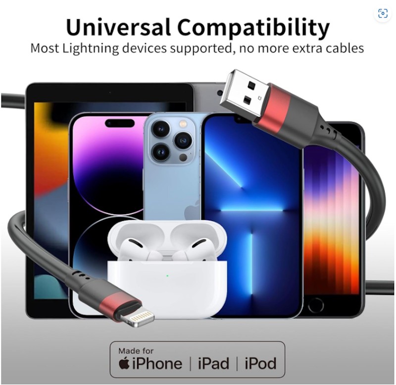 Lightning Mfi Certified iphone Charger Cable (2-pack), USB-A to Lightning 8 inch gallery