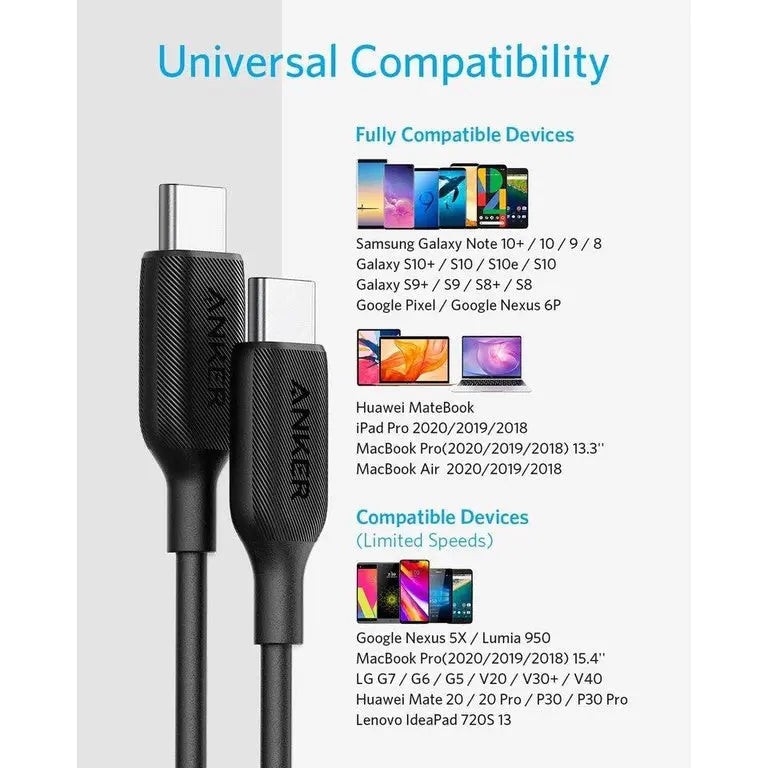 ANKER POWERLINE III USB-C TO USB-C CABLE 10FT/3M 60W FAST CHARGING A8854 - BLACK gallery
