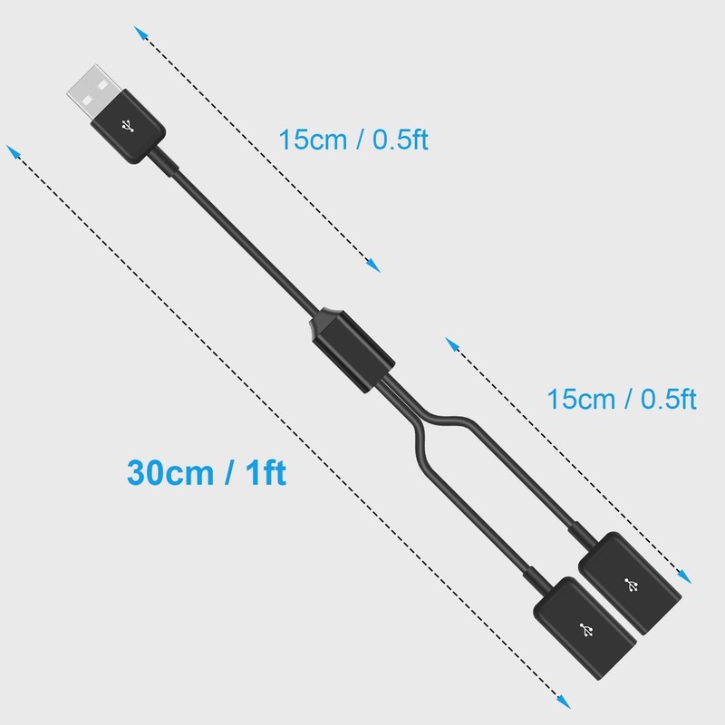 Upgraded USB Splitter Y Cable 1FT/30cm, USB 2.0 Male to 2 Female Extender Cor... gallery