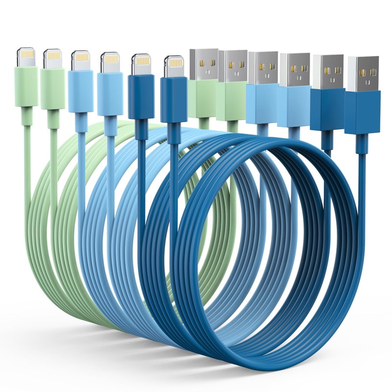 6Pack iPhone Charger (3/3/6/6/6/9 FT) Apple MFi Certified Multiple Colour Lig...