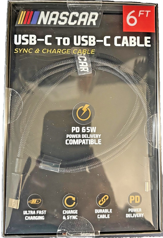 NASCAR USB-C to USB-C Cable 6 ft Black - LOT of 2