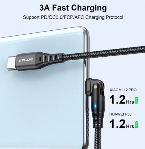 USLION PD 60W USB C to USB Type C Cable For Xiaomi Samsung S23 Macbook 180 Rotat gallery