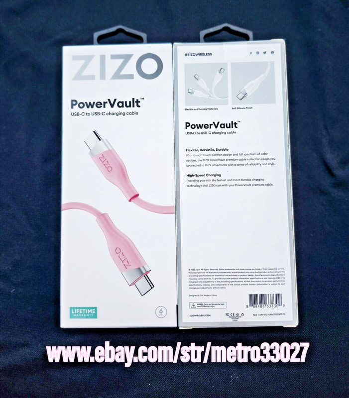 ZIZO POWERVAULT CABLE USB-C TO USB-C FAST CHARGING CABLE 6FT PEACH ZIZO QUALITY gallery
