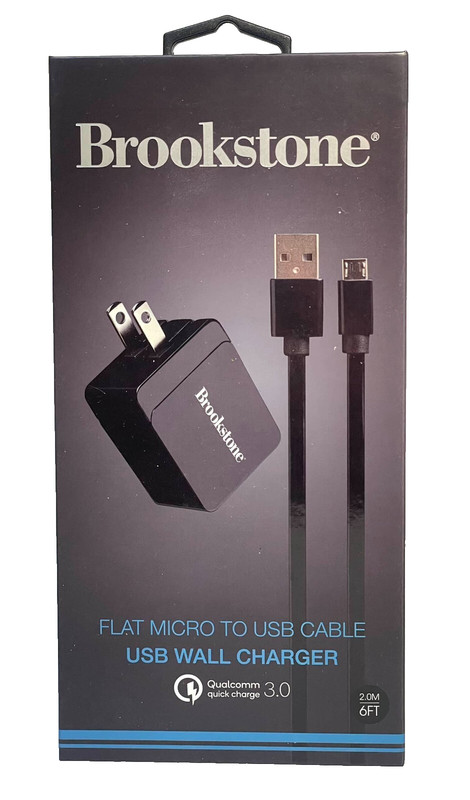 Brookstone Flat Micro To USB Cable Wall Charger Black 6 ft 2 m gallery