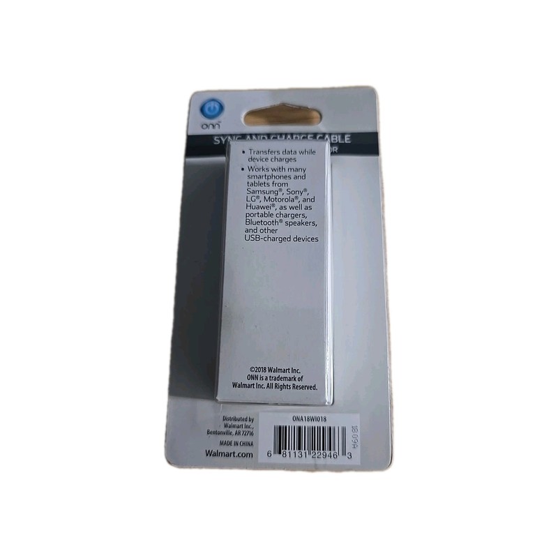 Onn Sync And Charge Cable Micro USB Connector 3 Foot M47D New In Box gallery