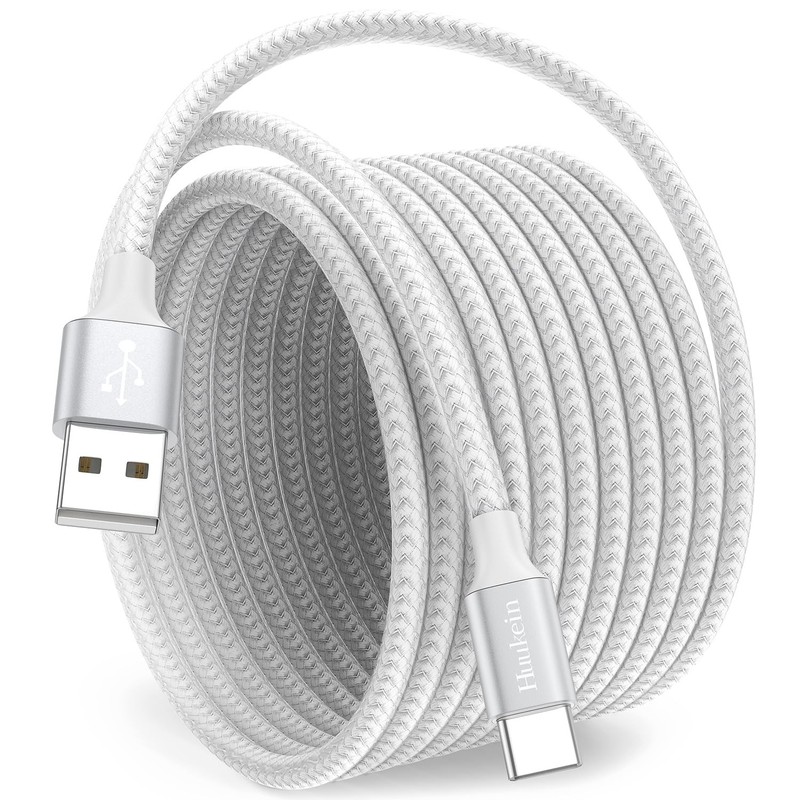 White USB A to USB Cable 15ft, Extra Long USB Cable Fast Charging, USBC Charg...
