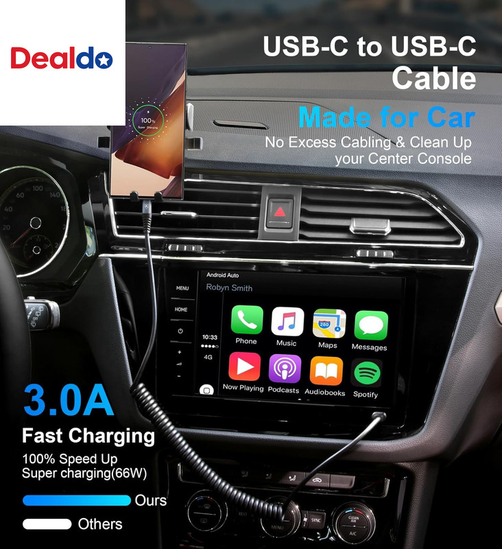 USB C to C Cable 3Ft 2Pack Coiled USB C Charger Cable for Car Type C Fast Chargi gallery