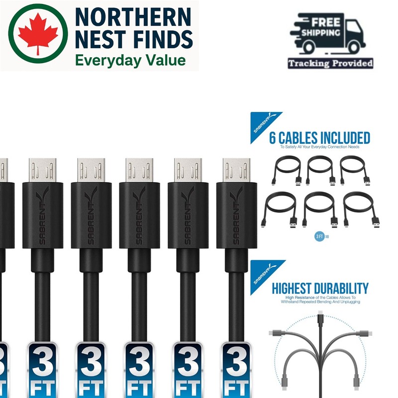 Fast Charge 6-Pack 90 cm Micro USB Cables – Compact and Versatile for Travel