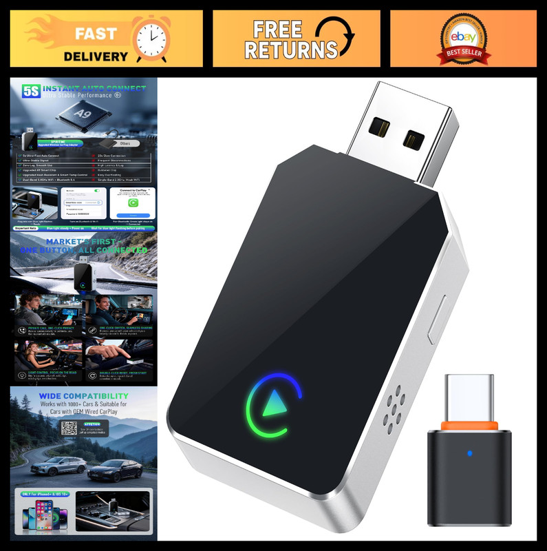 Wireless CarPlay & Android Auto Adapter, 2026 Upgrade, Fast Plug & Play, Convert