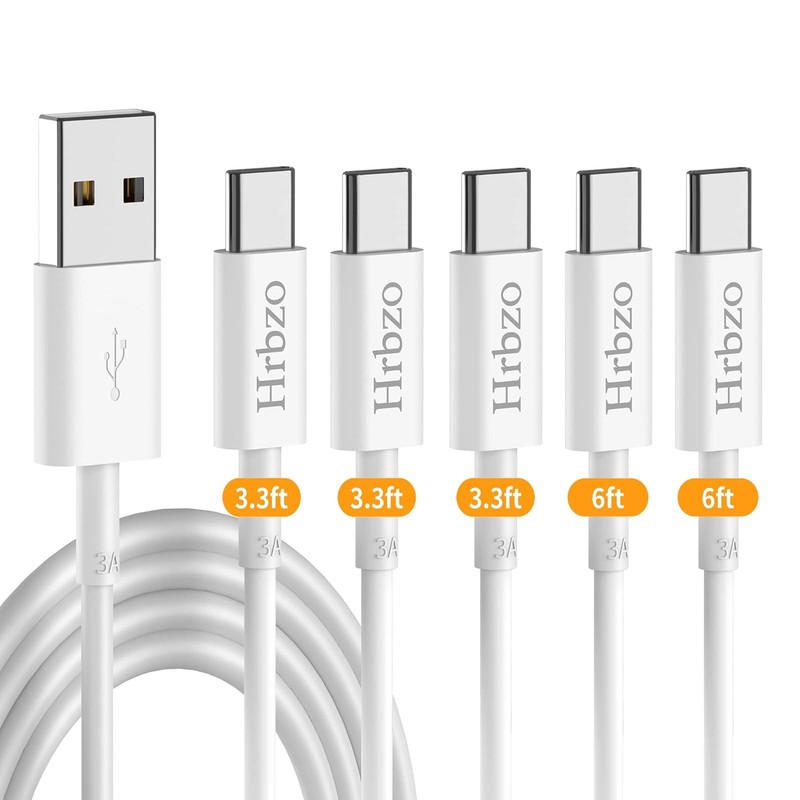5 Pack White USB A to C Fast Charging Assorted Length