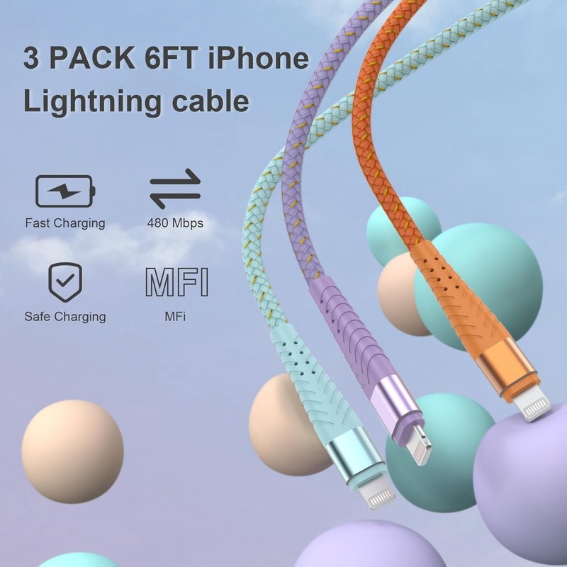 iPhone Charger Fast Charging Lightning Cable 6FT 3Pack[Apple MFi Certified] Long gallery