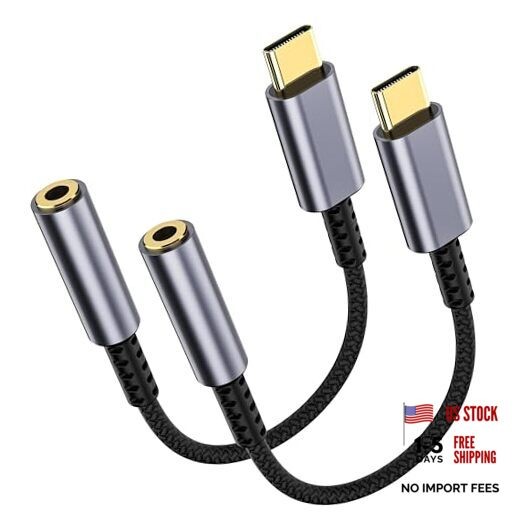 USB C to 3.5mm Headphone Jack Adapter – HiFi Audio Dongle, Type C 2 Pack Grey