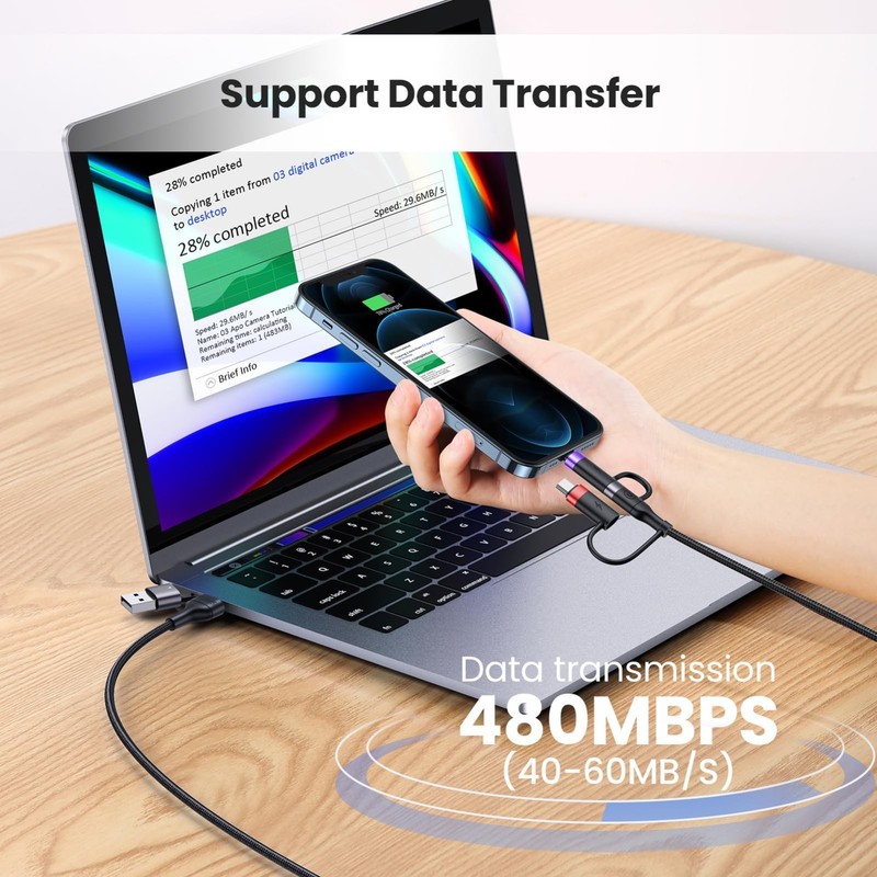 60W USB C Multi Fast Charging Cable, 5-in-1 Nylon Braided, 3A Fast Sync Adapter gallery