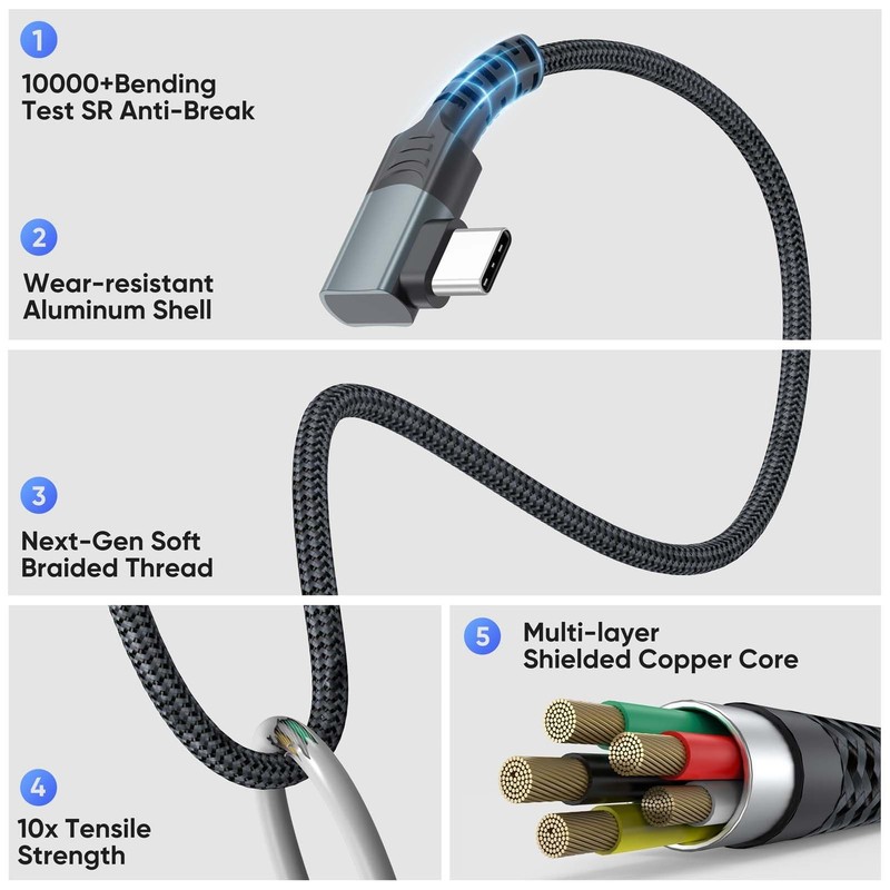 15ft USB C Cable Right Angle, 3A Fast Charging 90 Degree Cord Long USB to Type C gallery