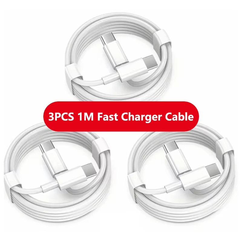 3PCS 100W USB C to USB C PD Fast Charging Cable 1M White Data Sync Set