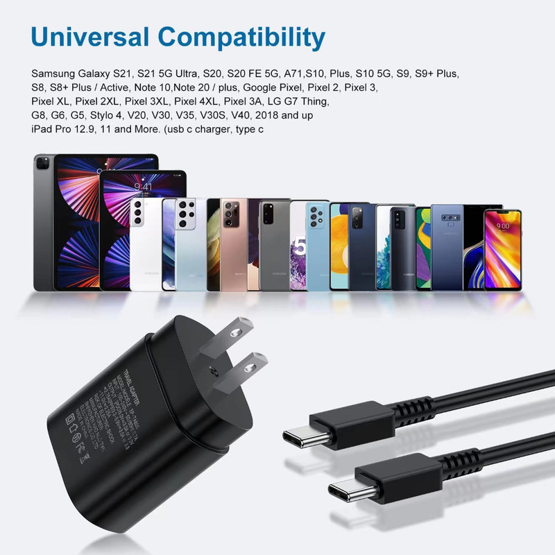 25w Type USB-C Super Fast Wall Charger PD Cable For Samsung Galaxy S20 S21 LOT gallery