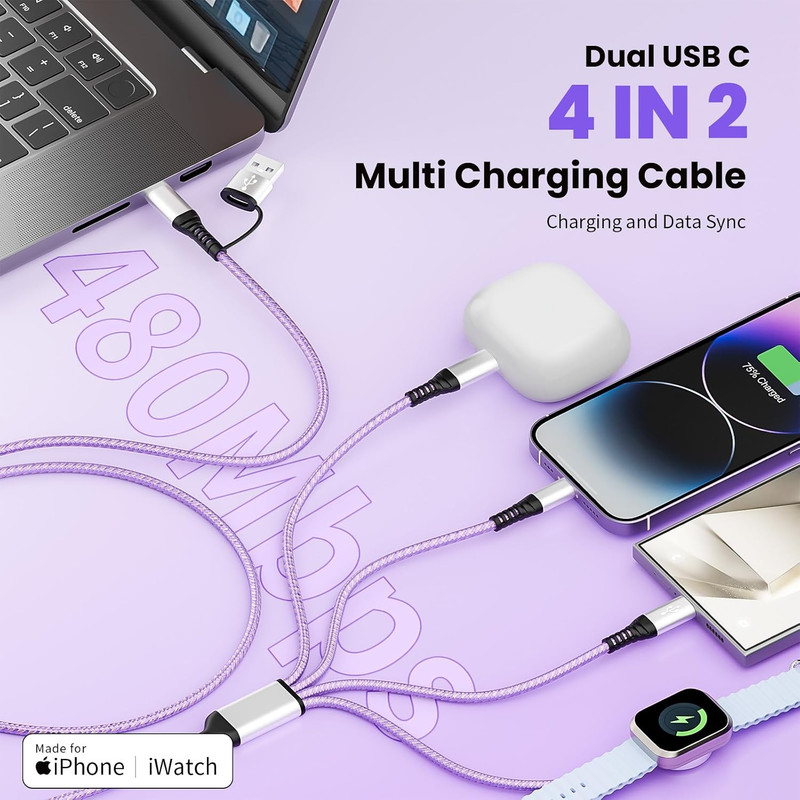 Cruise Travel Essentials 2026, Dual USB C 4 in 2 Charging Cord 5 FT, USB A/C Inp gallery