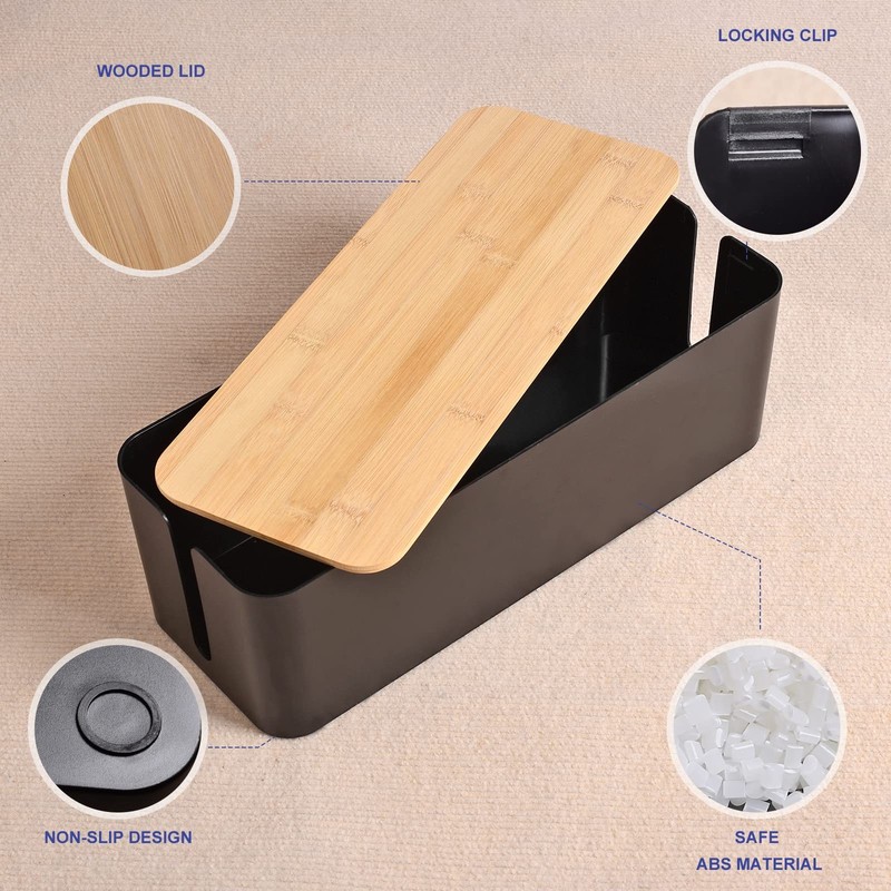 Cable Management Box - Wooden Style Cord Organizer to Hide Medium, Black gallery