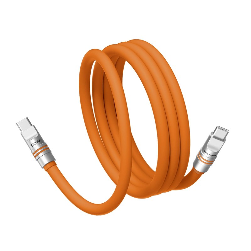 60W Fast Charging Cable 6.6 FT Orange Durable Soft Silicone USB Cable Extra T…